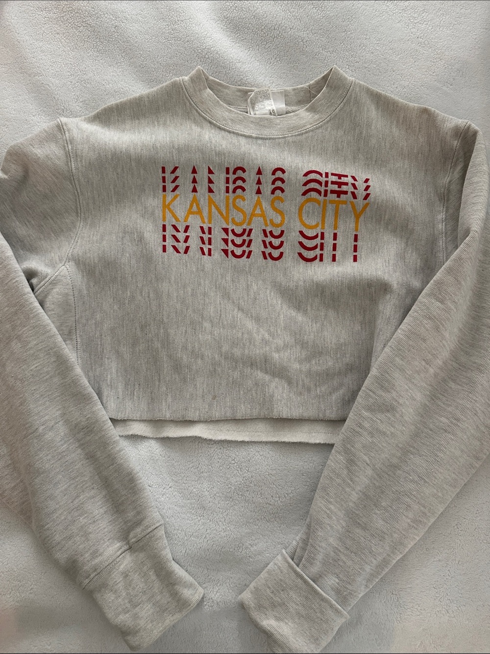 Champion Kansas City Cropped Crewneck Sweatshirt - Light Gray, Red & Gold